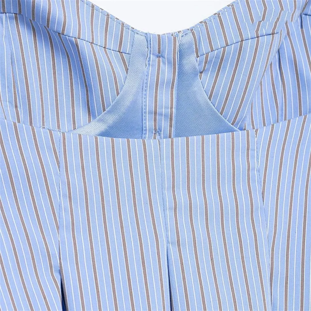 Women's Summer Sexy Slim Retro Striped Ruffled Camisole Top