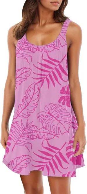 Women's Summer Tank Dresses 2025 Casual Sleeveless Floral Print Boho Beach Mini Dress Ruffle Hem Loose Sundress