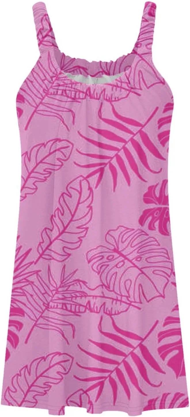 Women's Summer Tank Dresses 2025 Casual Sleeveless Floral Print Boho Beach Mini Dress Ruffle Hem Loose Sundress