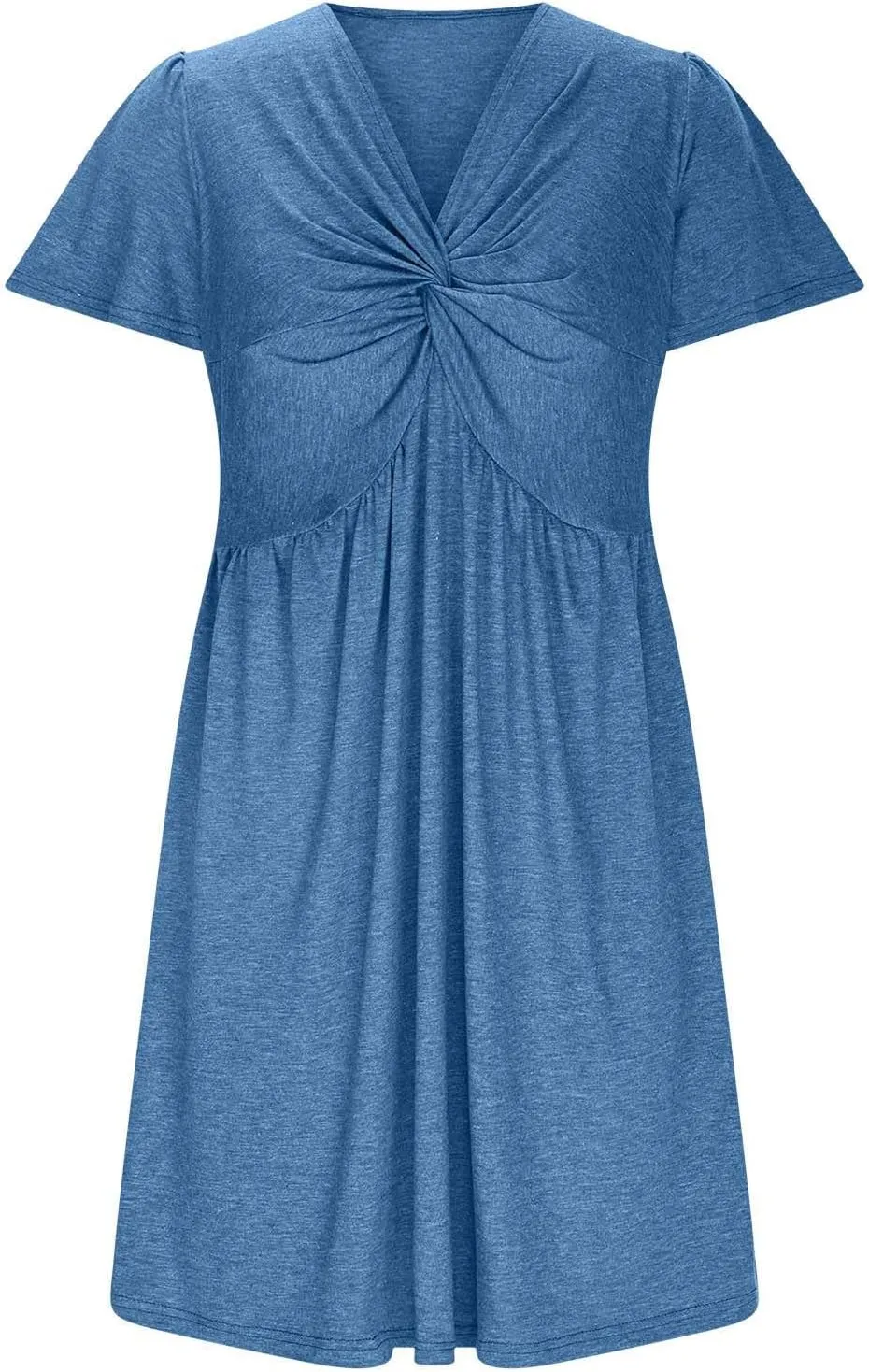 Womens Twist Front V Neck Summer Dress Sexy Elegant Puff Sleeve Casual Pleated Mini Dresses Swing A Line Sundresses