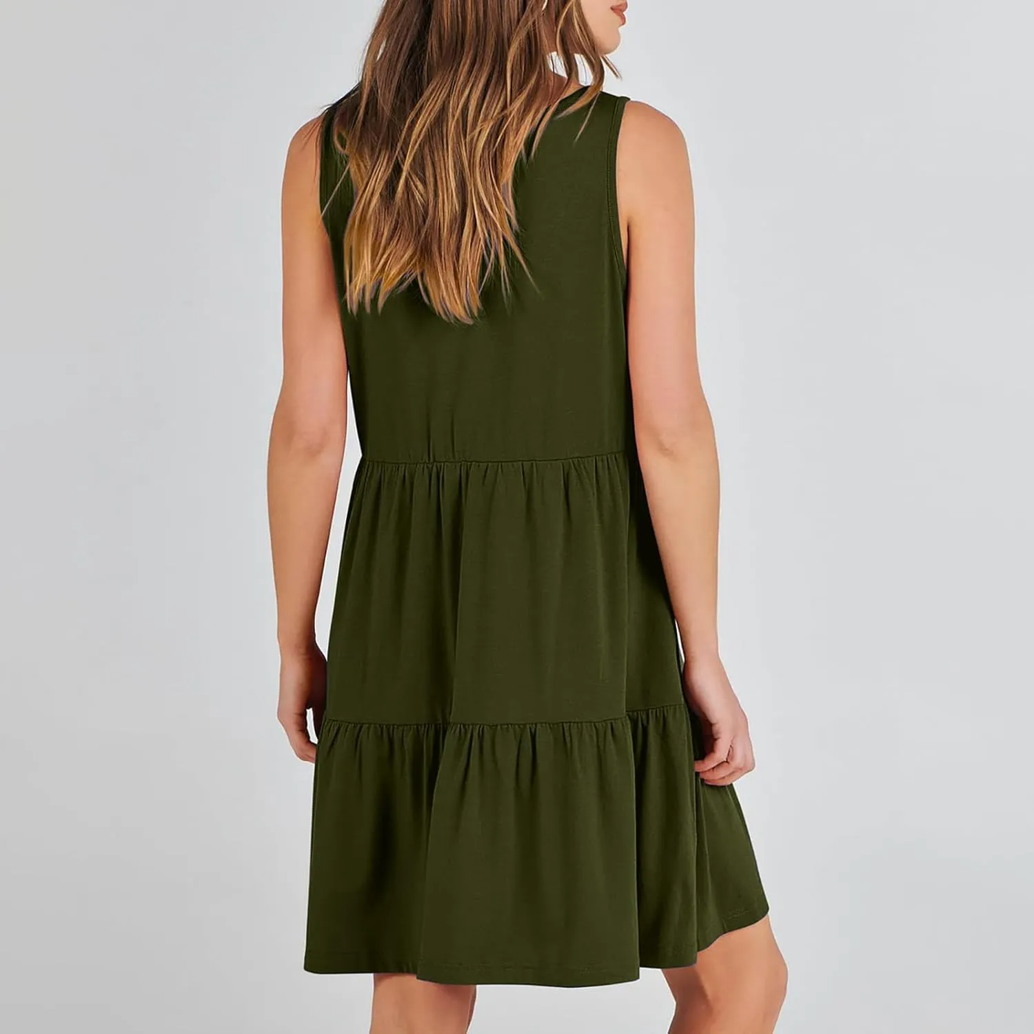 Women's V Neck Tiered Ruffle Dress, Casual Beach Sundress Elegant Loose Swing Summer Dresses Trendy Mini Tank Dress