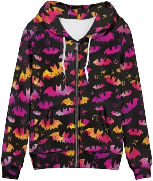 Women's Zip Up Hoodies Long Sleeve Hooded Sweatshirt Teen Girls Jacket Novelty Print Pullover