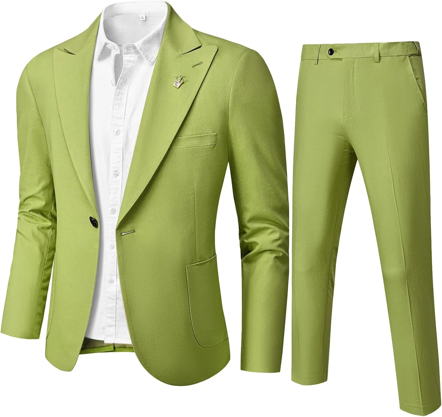 YND Men's 2 Piece Casual Linen Suit, Regular Fit Lightweight Blazer and Pants, Tuxedo for Casual Wedding Business Outfit