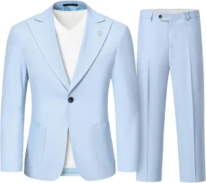 YND Men's 2 Piece Casual Linen Suit, Regular Fit Lightweight Blazer and Pants, Tuxedo for Casual Wedding Business Outfit