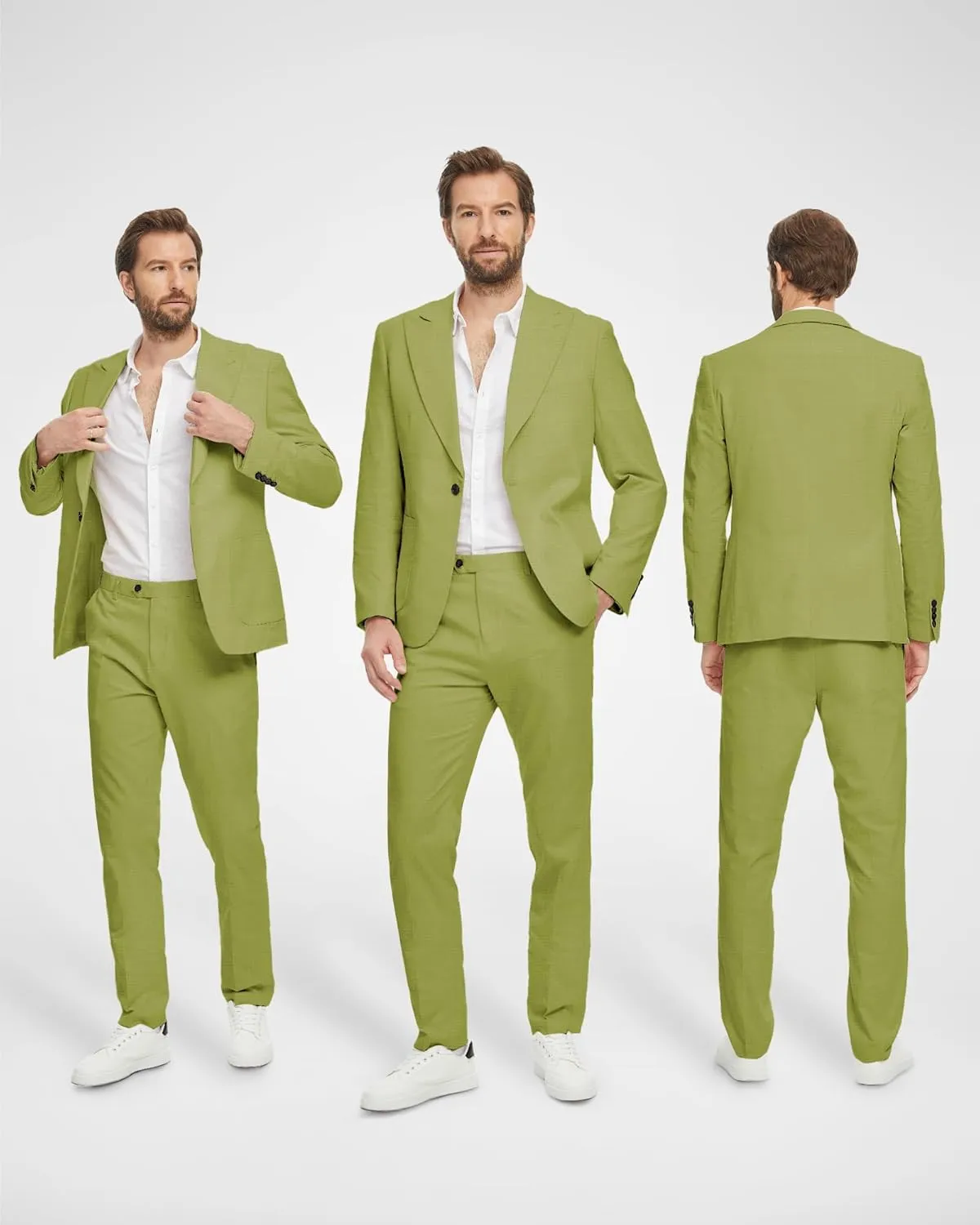 YND Men's 2 Piece Casual Linen Suit, Regular Fit Lightweight Blazer and Pants, Tuxedo for Casual Wedding Business Outfit