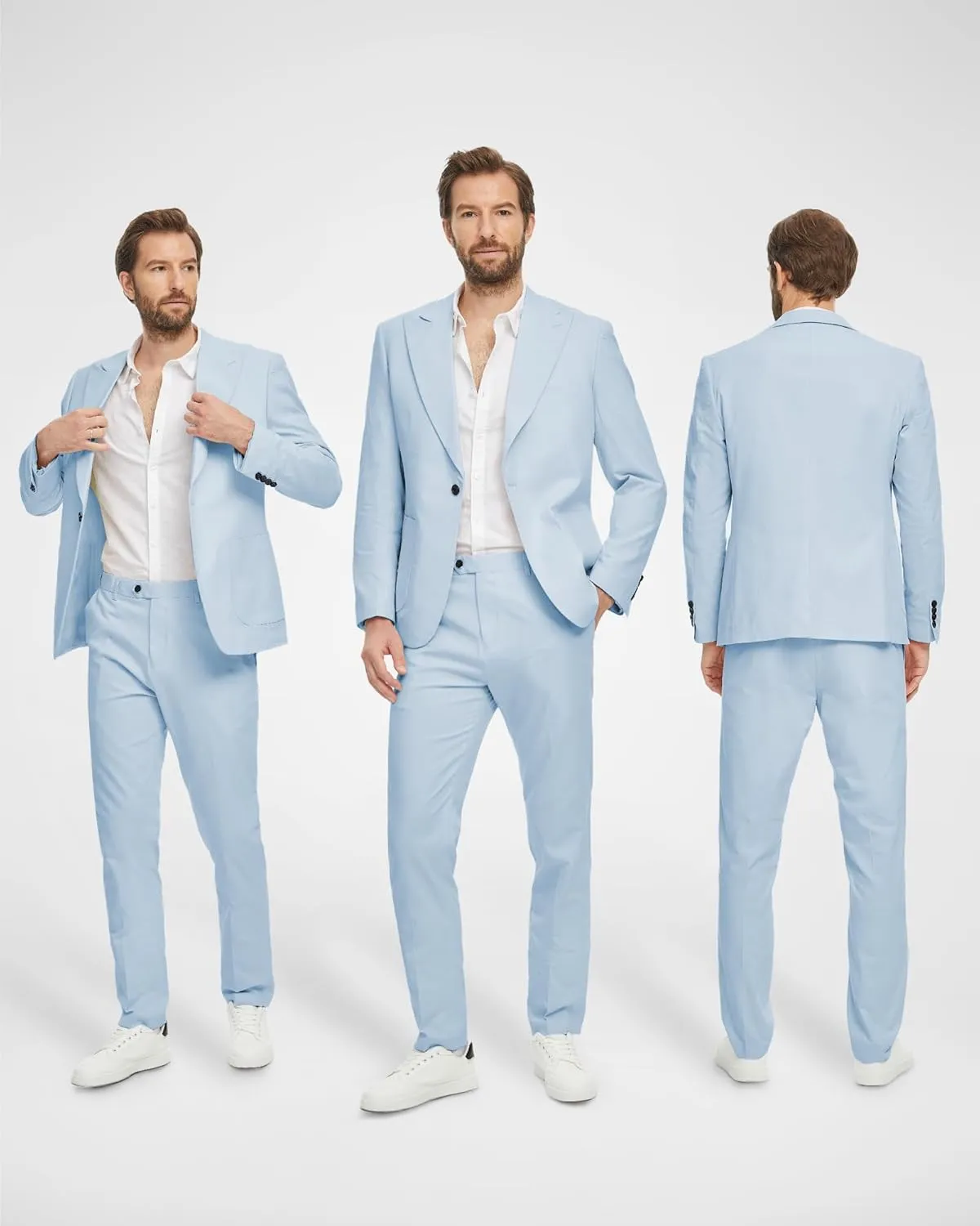YND Men's 2 Piece Casual Linen Suit, Regular Fit Lightweight Blazer and Pants, Tuxedo for Casual Wedding Business Outfit