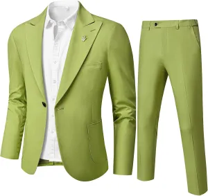 YND Men's 2 Piece Casual Linen Suit, Regular Fit Lightweight Blazer and Pants, Tuxedo for Casual Wedding Business Outfit