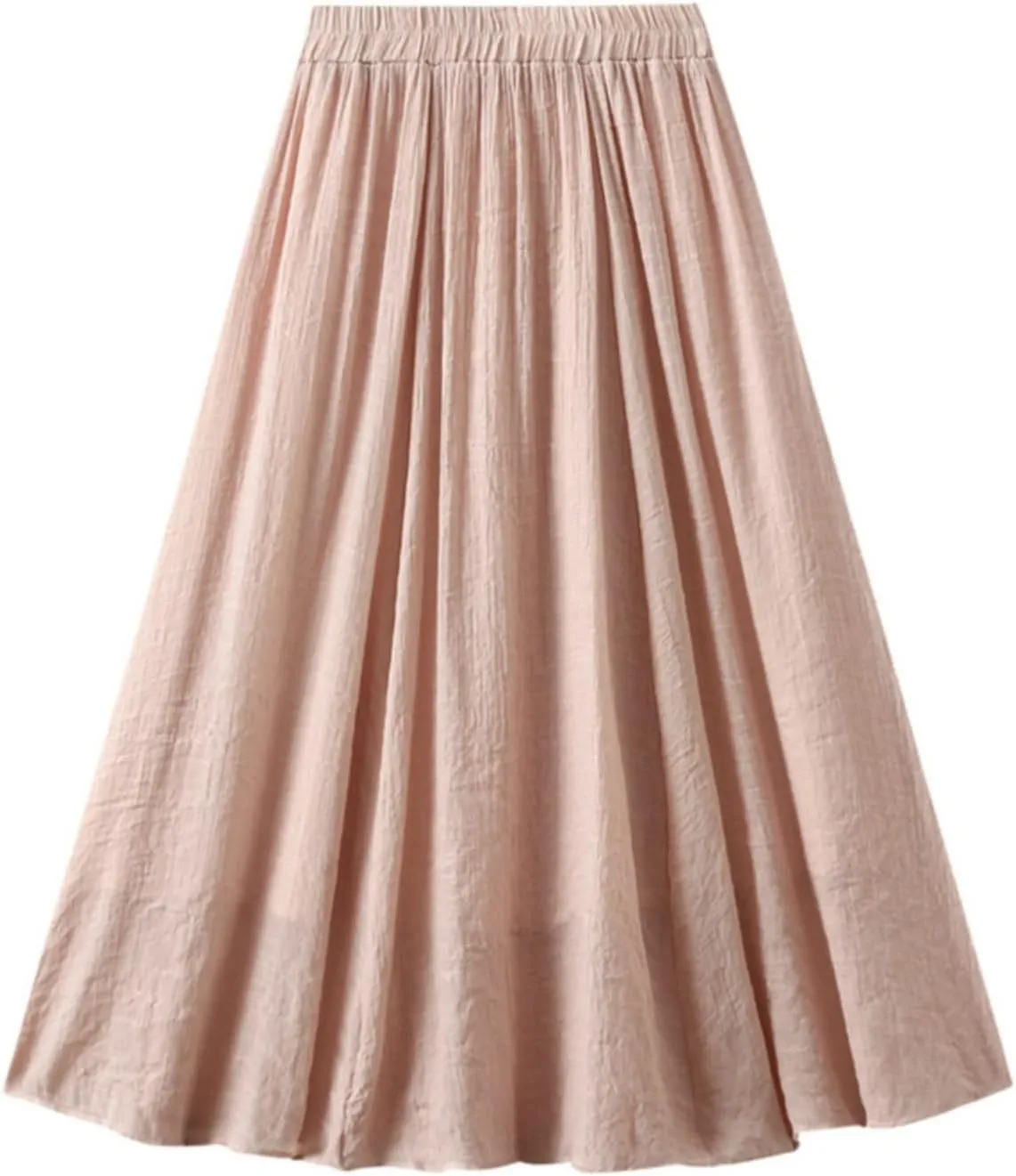 YOLAI Women Cotton and Linen Skirt Solid Color Casual Pleated Skirt Elastic Waist Drawstring A-Line Swing Skirt