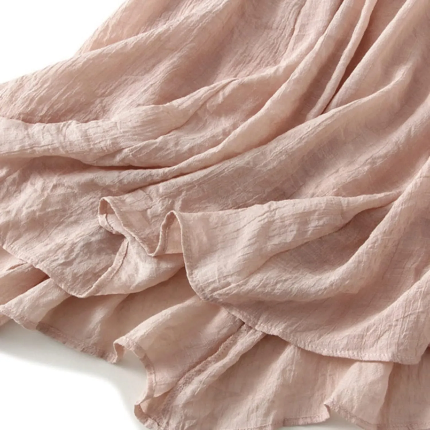 YOLAI Women Cotton and Linen Skirt Solid Color Casual Pleated Skirt Elastic Waist Drawstring A-Line Swing Skirt