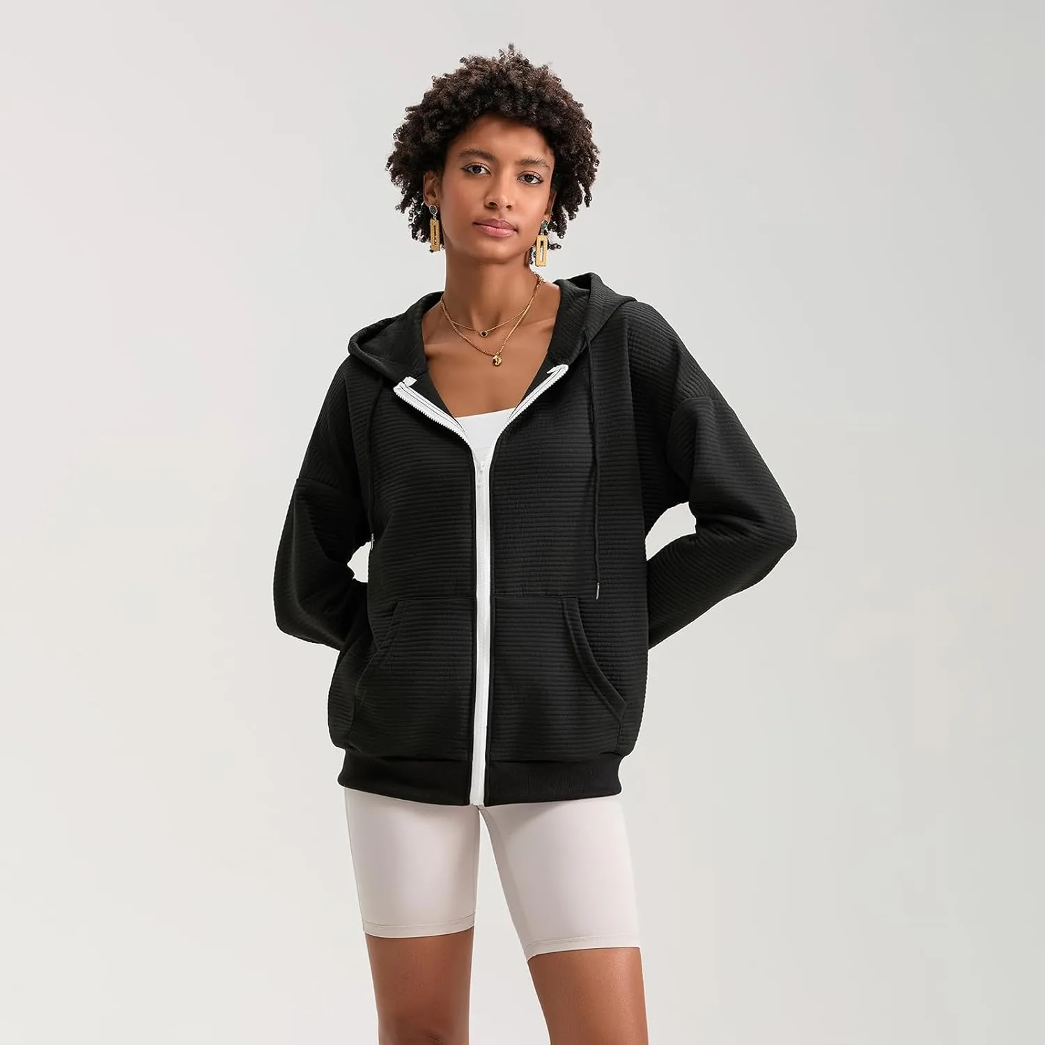 Yuemengxuan Womens Zip Up Hoodies Long Sleeve Oversized Sweatshirts Casual Jackets Sweater Spring Outfits 2025 Fashion