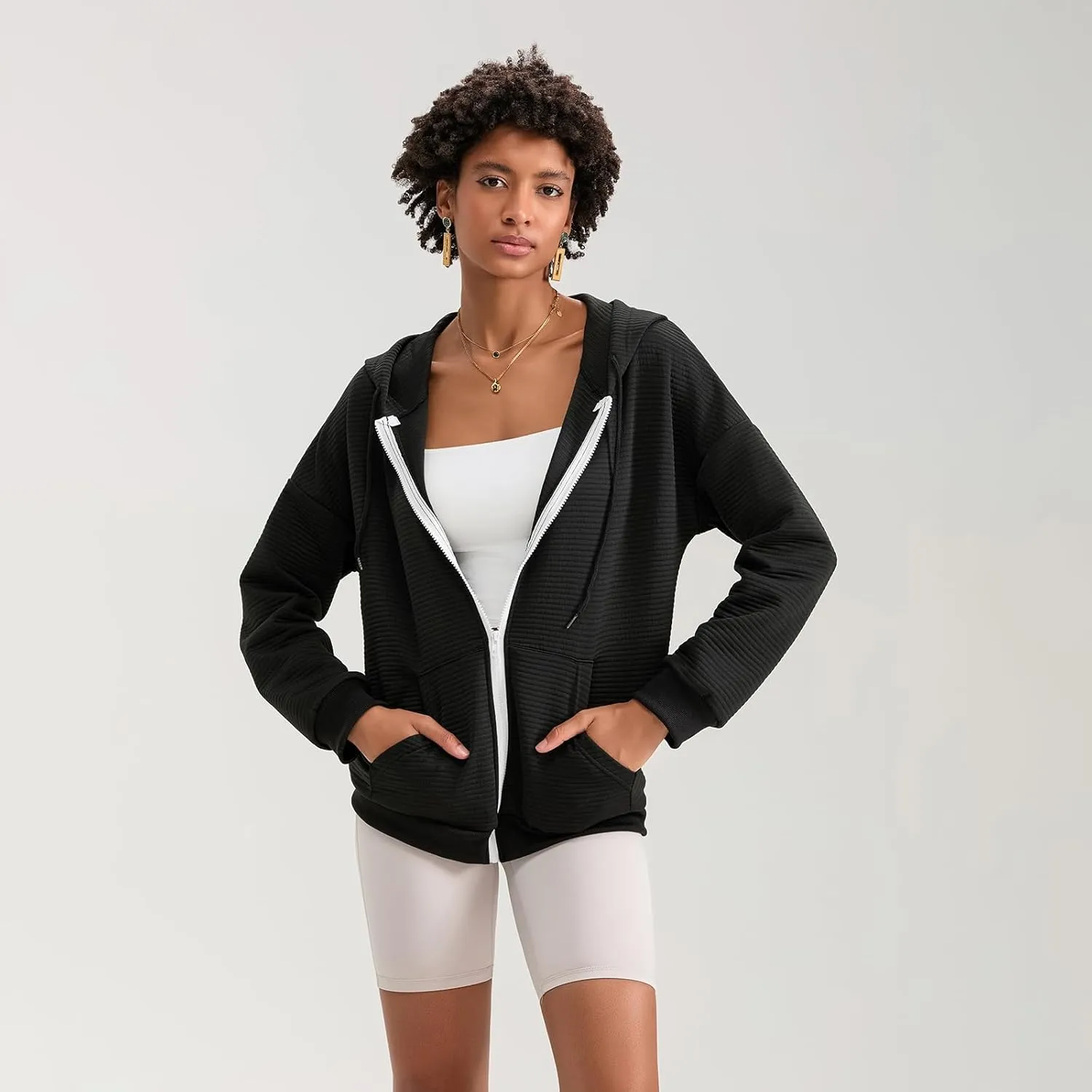 Yuemengxuan Womens Zip Up Hoodies Long Sleeve Oversized Sweatshirts Casual Jackets Sweater Spring Outfits 2025 Fashion