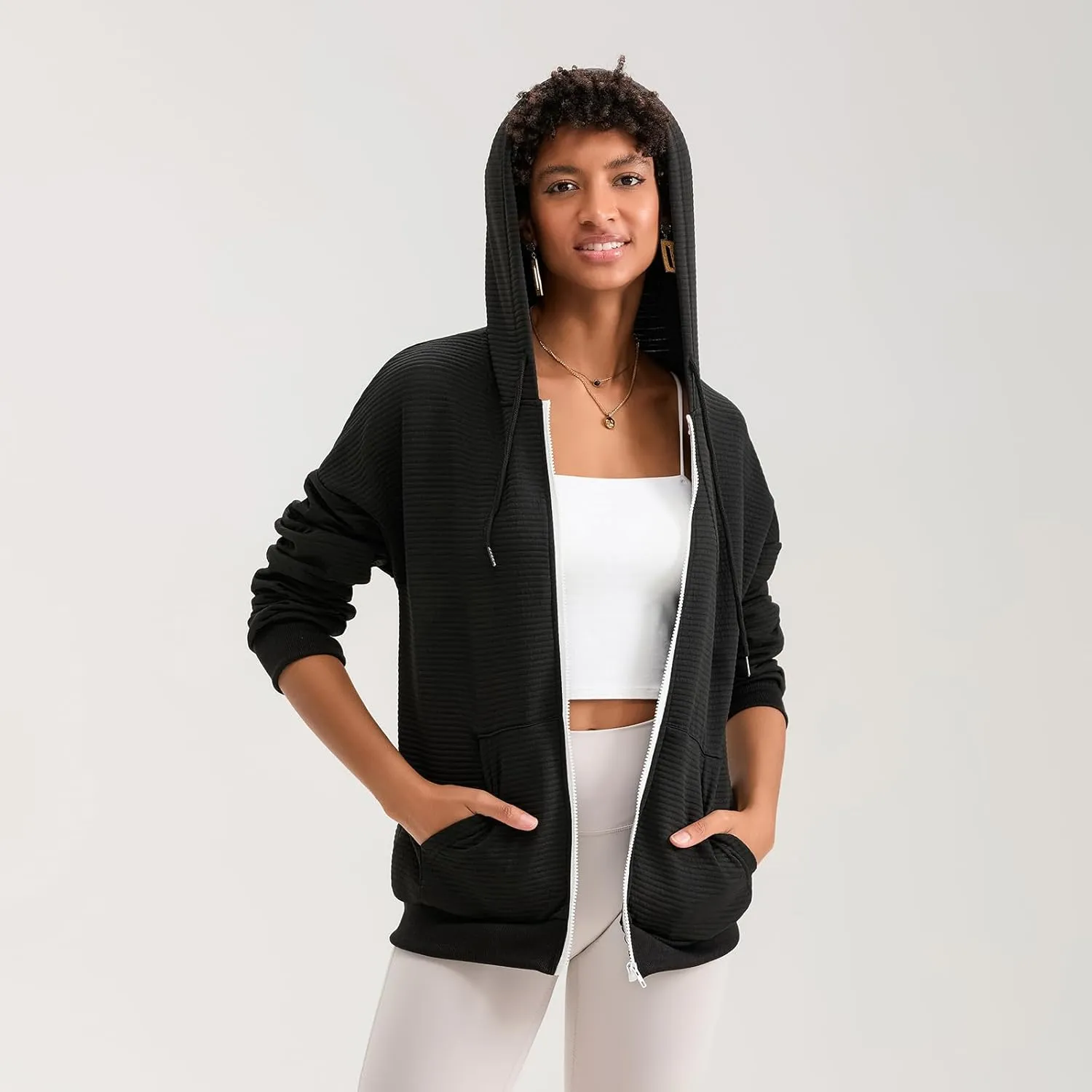 Yuemengxuan Womens Zip Up Hoodies Long Sleeve Oversized Sweatshirts Casual Jackets Sweater Spring Outfits 2025 Fashion