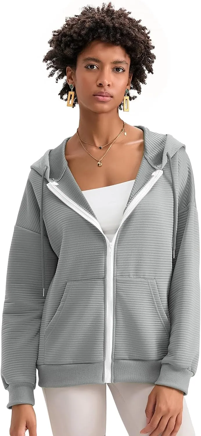 Yuemengxuan Womens Zip Up Hoodies Long Sleeve Oversized Sweatshirts Casual Jackets Sweater Spring Outfits 2025 Fashion