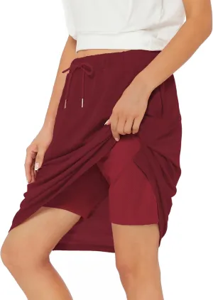 Zando Tennis Skirts for Women with Pockets Athletic Knee Length Golf Casual Skorts Shorts Sports Drawstring Waist Skirt