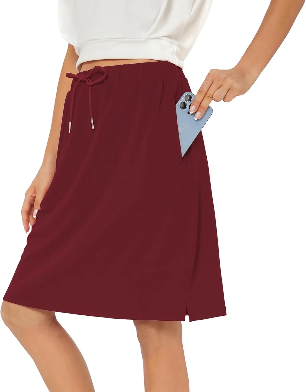 Zando Tennis Skirts for Women with Pockets Athletic Knee Length Golf Casual Skorts Shorts Sports Drawstring Waist Skirt